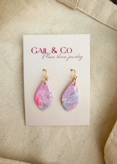 Pink/blue opal small drop earrings
