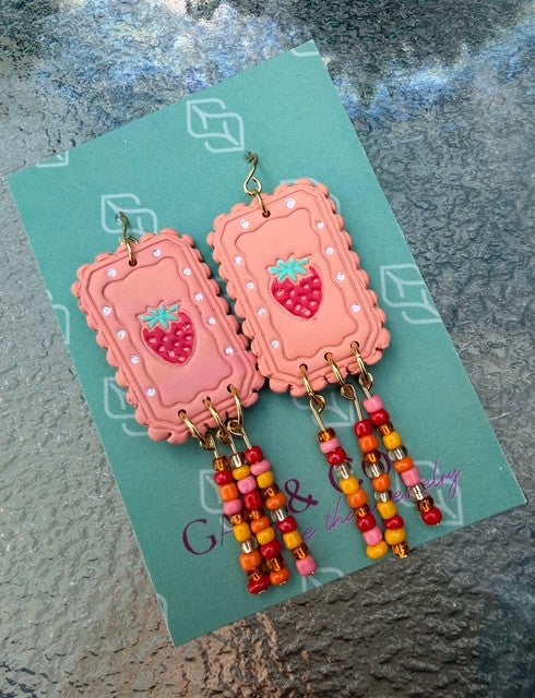Orange strawberry beaded earrings