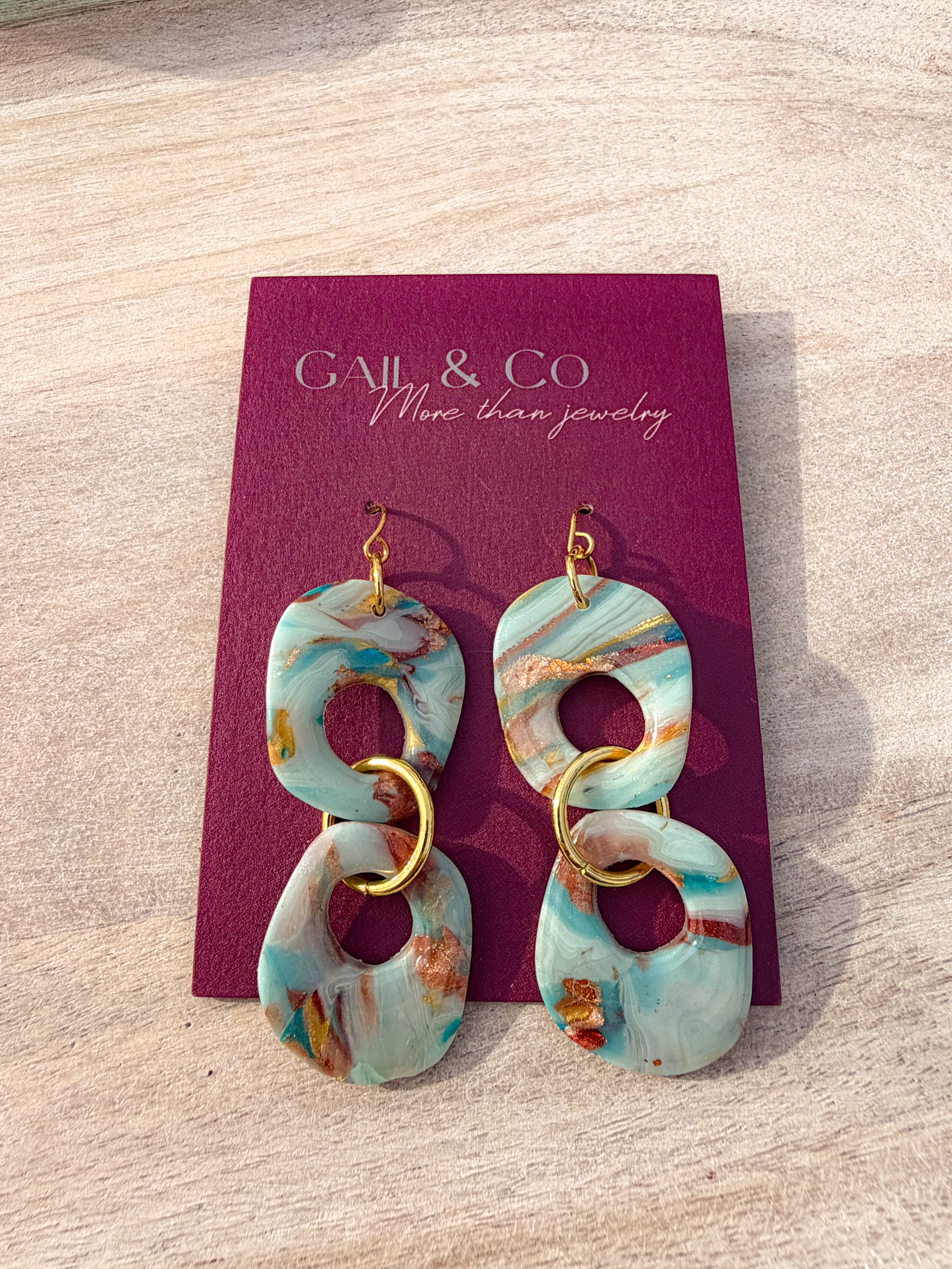 Blue Teal organic round earrings