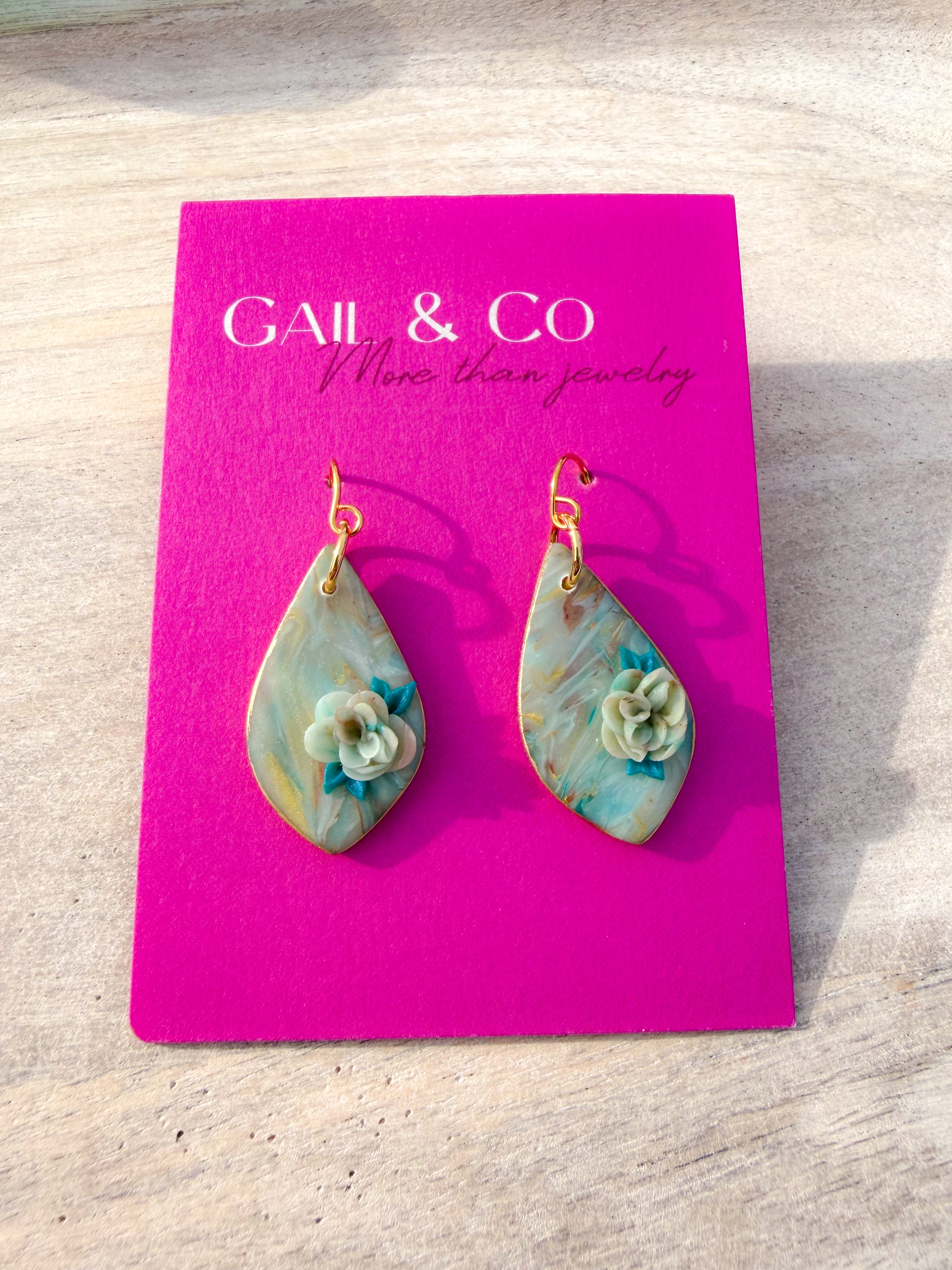 Blue Teal floral earrings