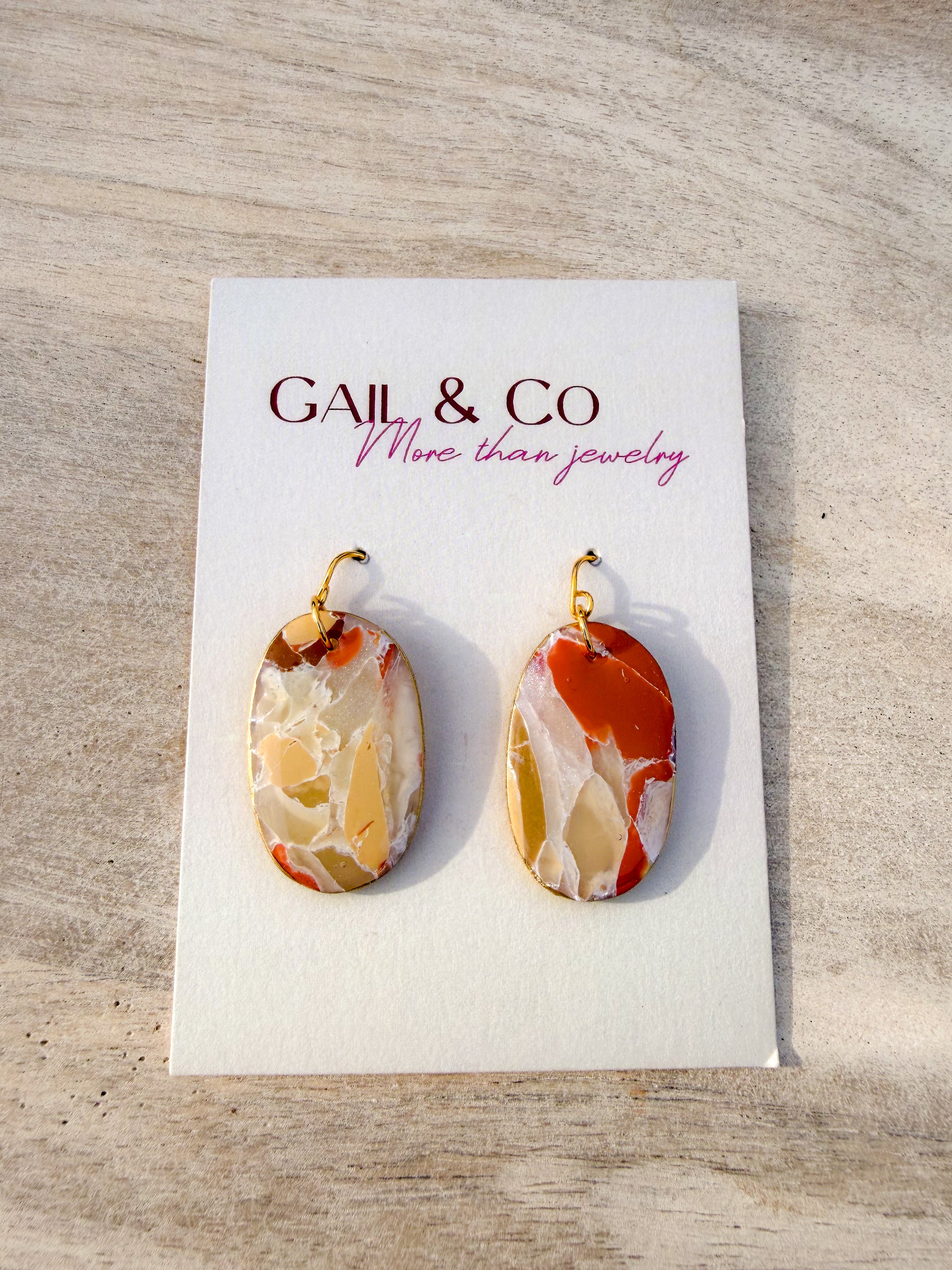 Brown stone oval earrings