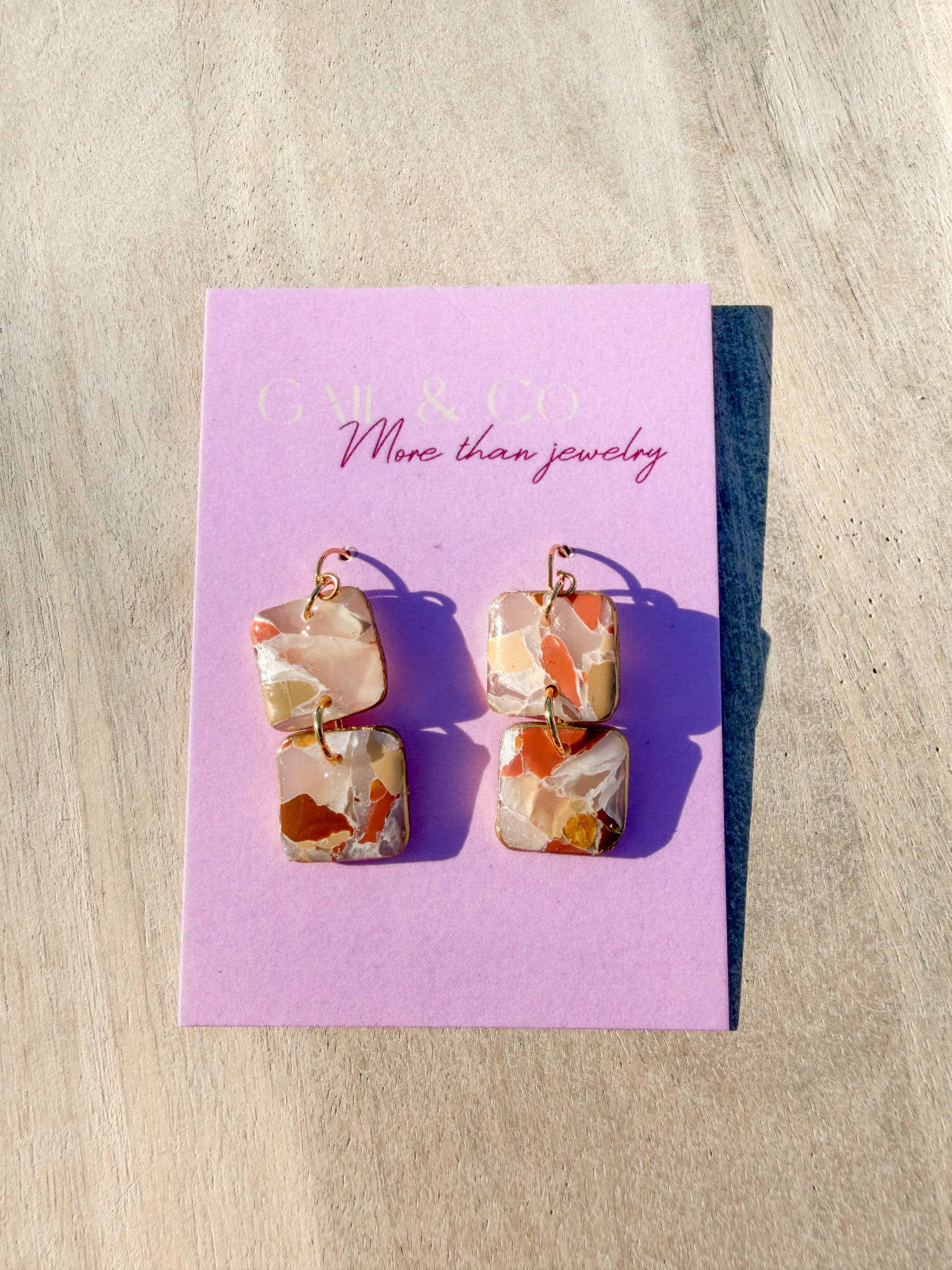 Brown Stone square drop earrings