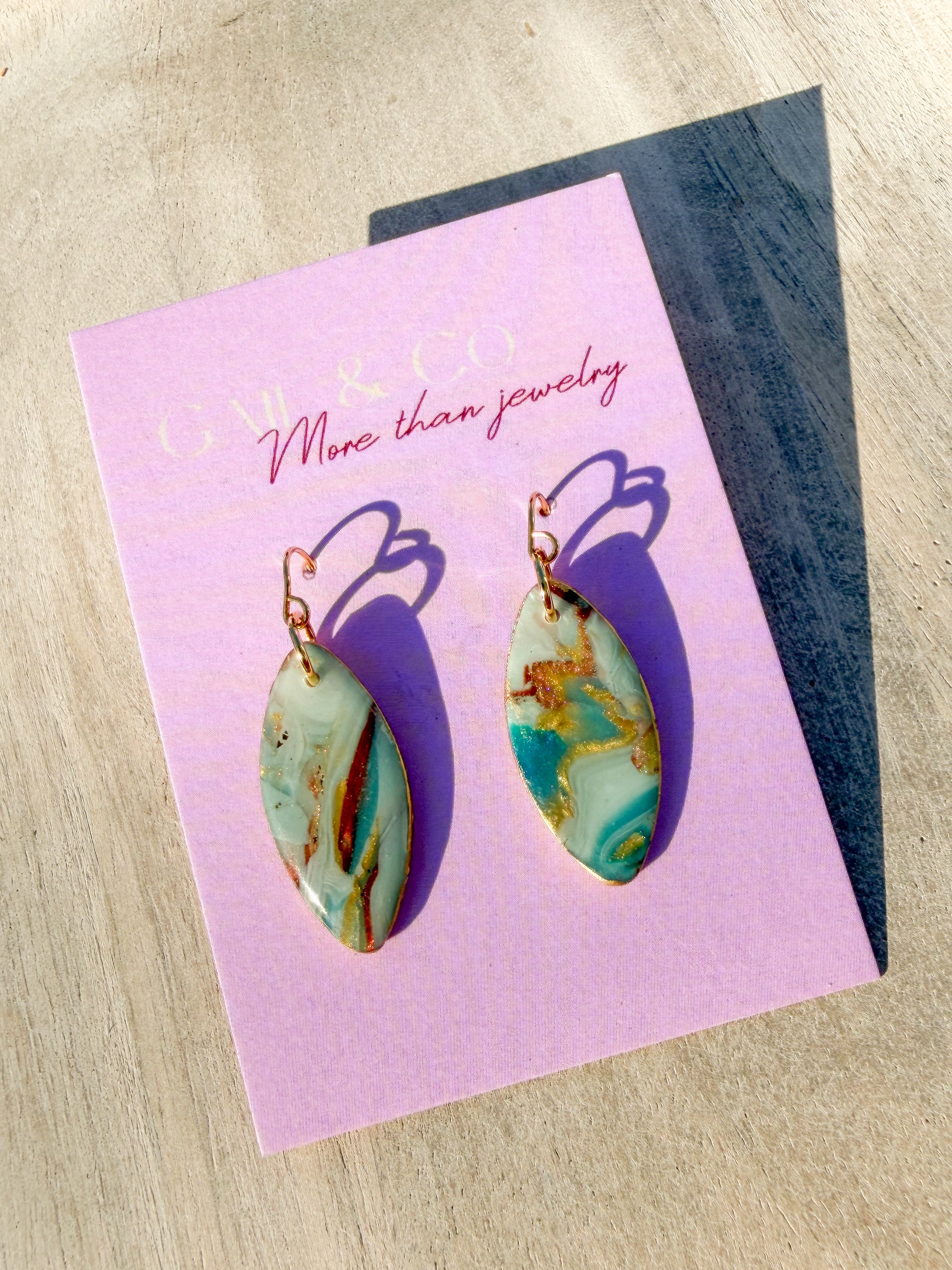Blue teal pointed oval earrings