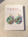 Blue teal organic oval earrings
